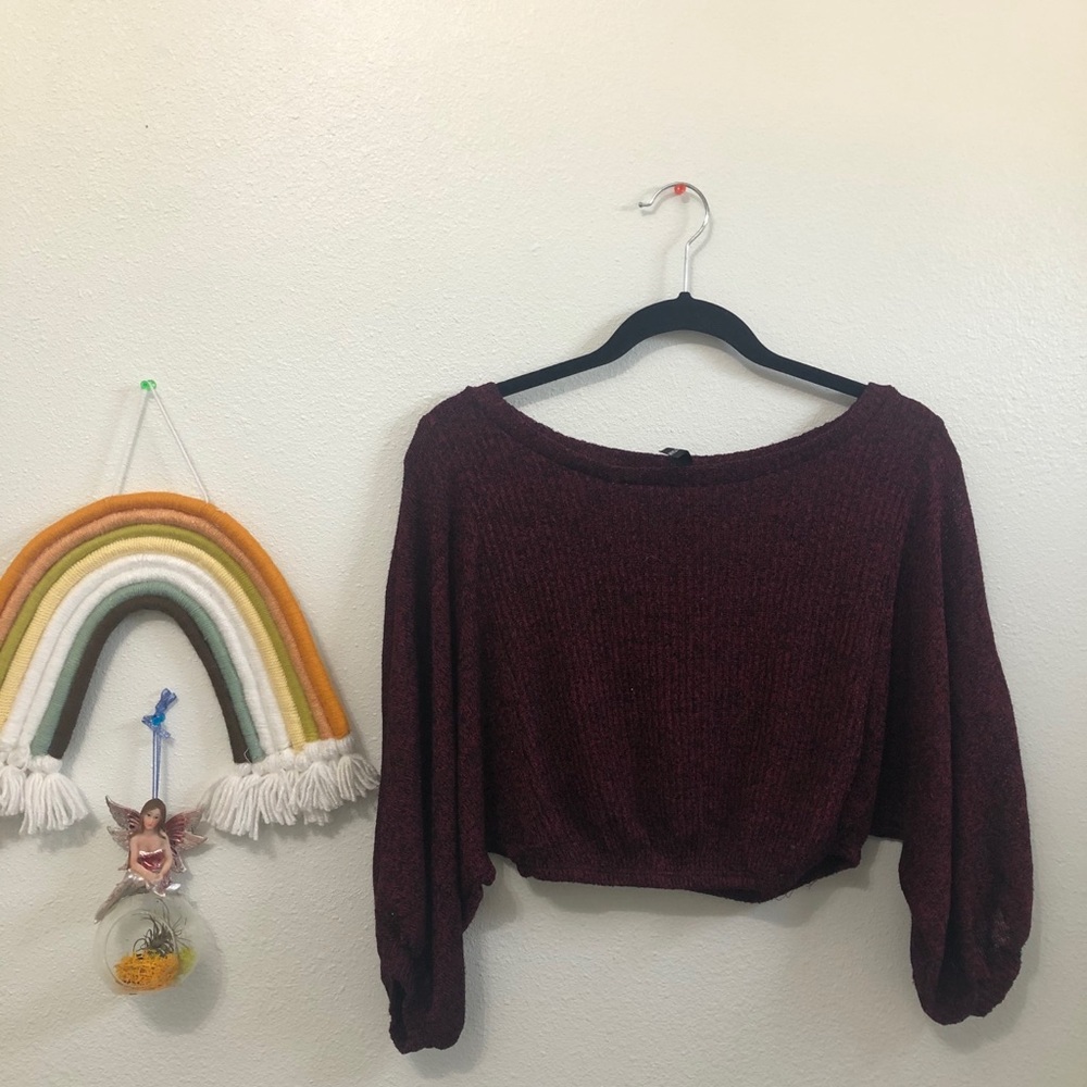 burgundy off-the-shoulder long sleeve